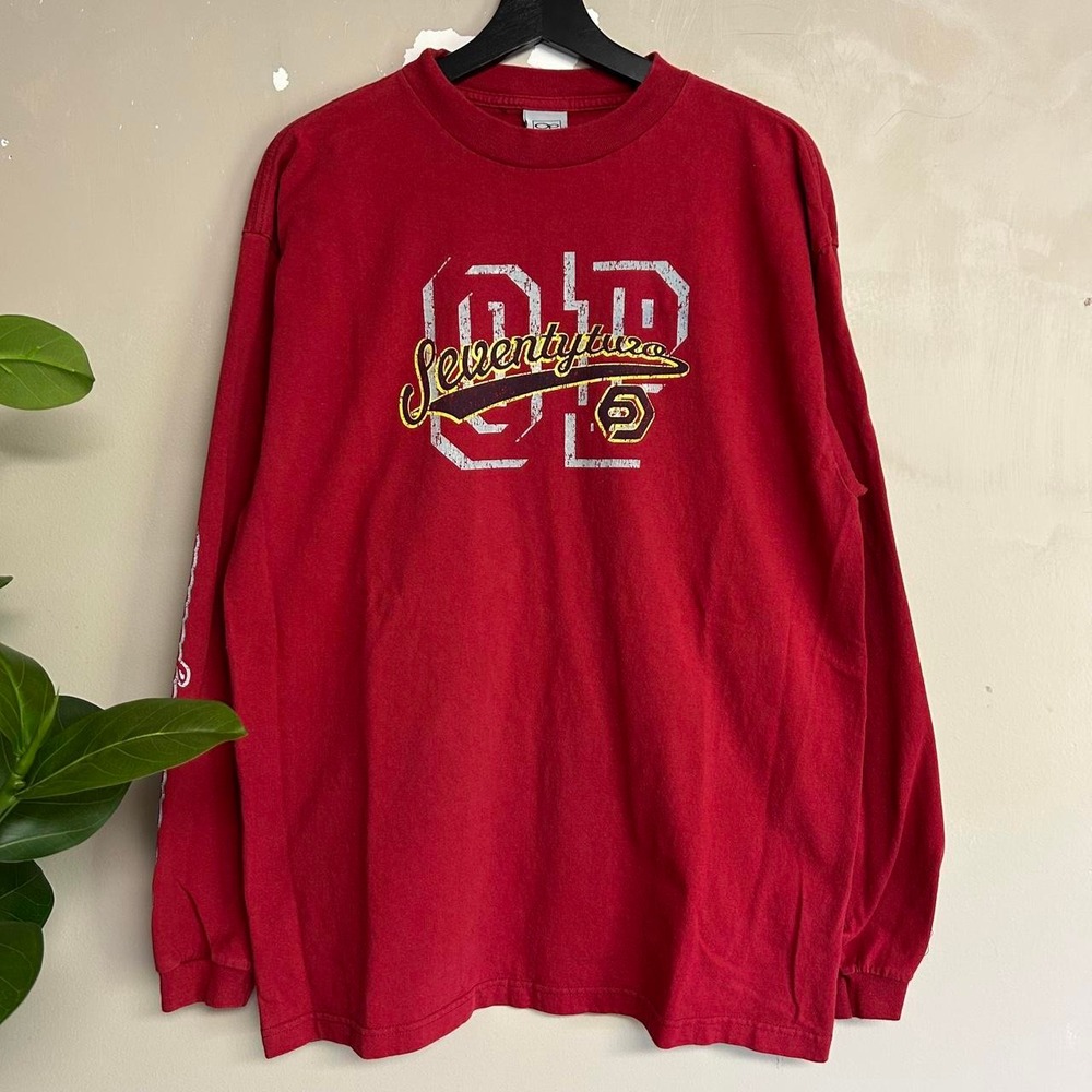 Vintage Ocean Pacific OP Seventy Two Graphic Long Sleeve Shirt Red Mens L y2k